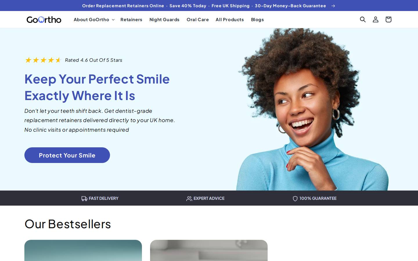 Go Ortho UK homepage screenshot