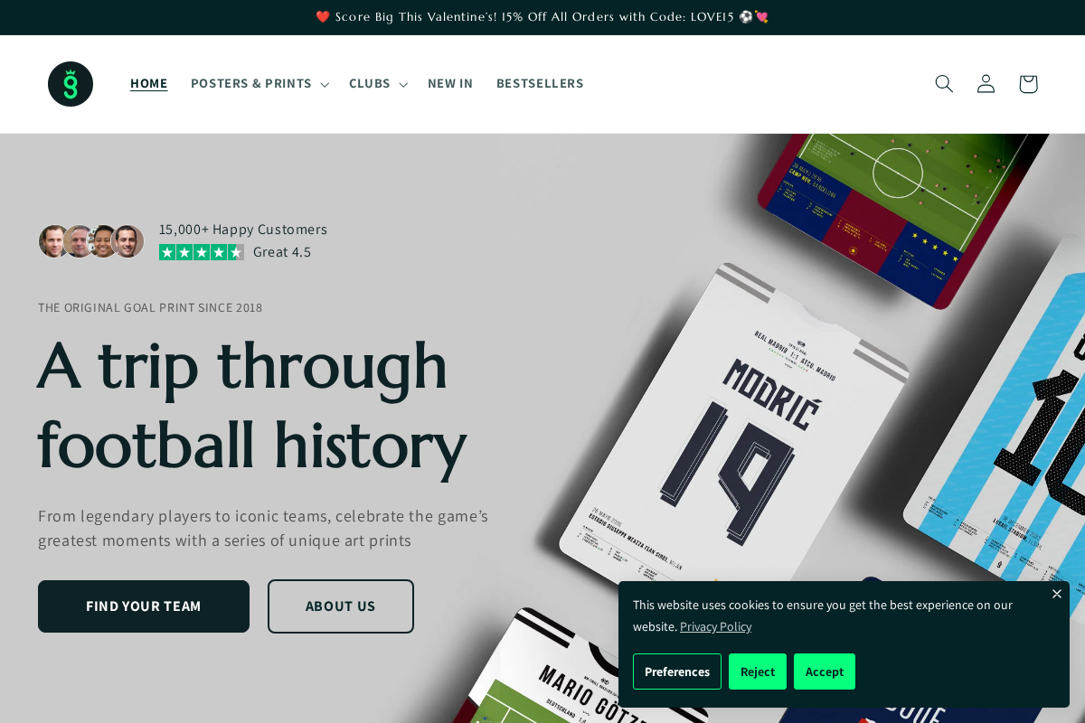 Goal of Fame homepage screenshot