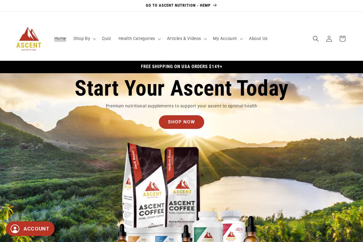 Ascent Nutrition homepage screenshot