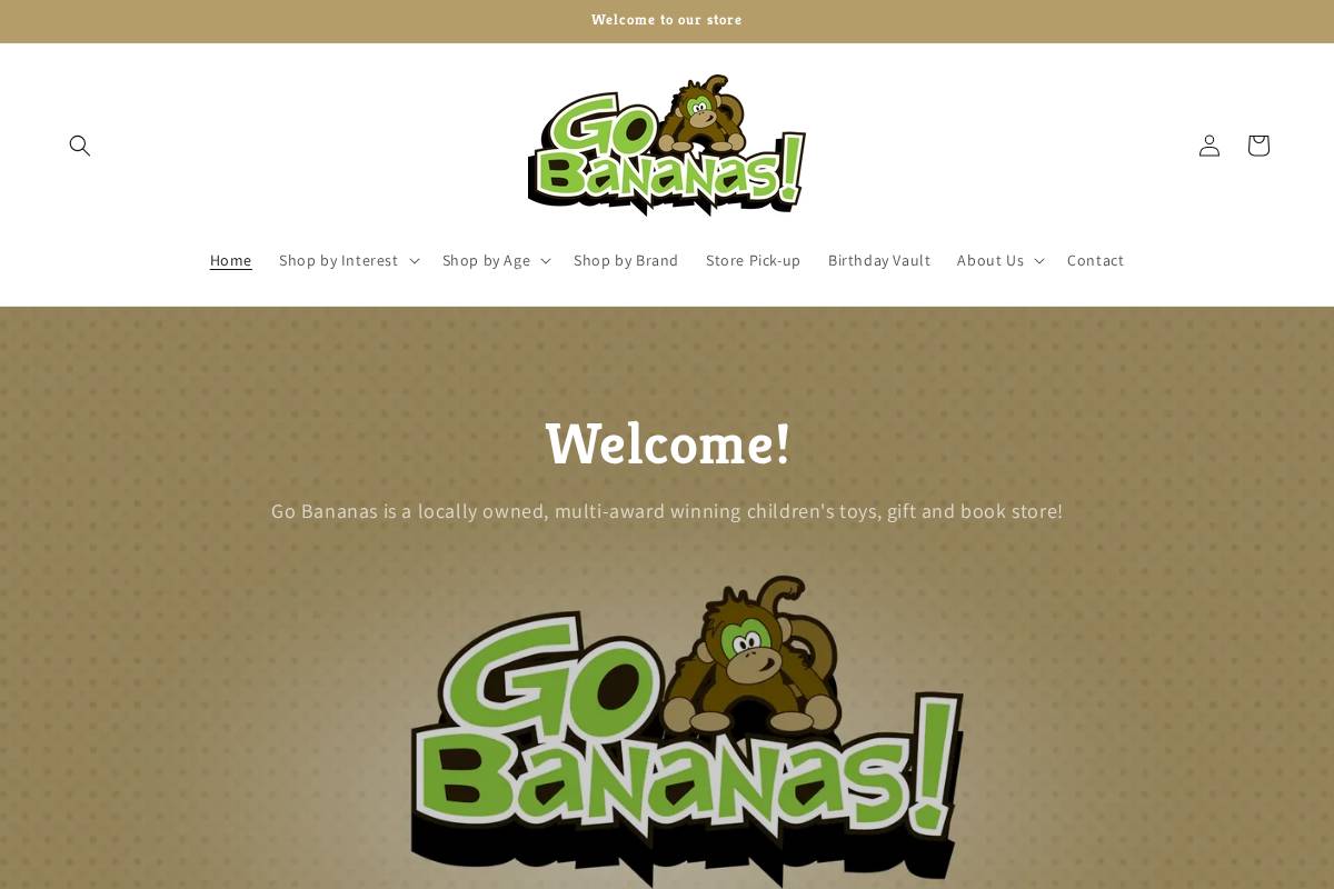 gobananastoys.com homepage screenshot