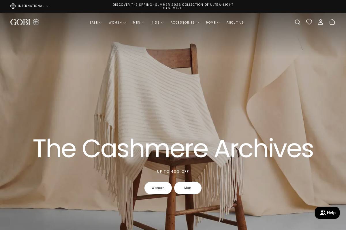 GOBI Cashmere homepage screenshot