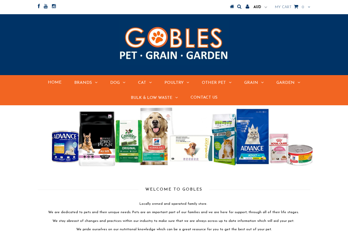 Gobles Pet and Grain, Adelaide homepage screenshot