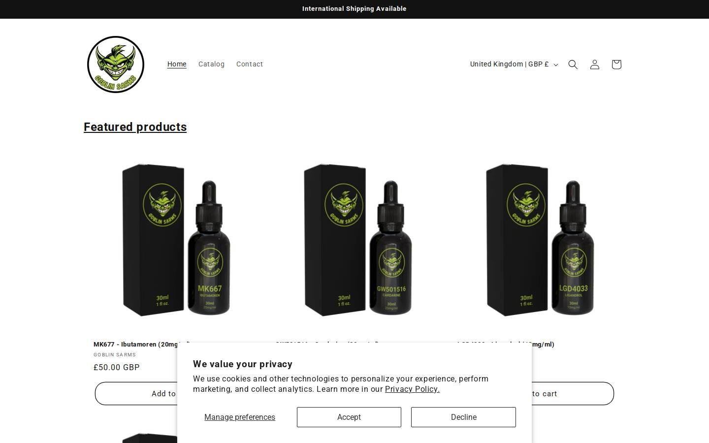 goblinsarms.com homepage screenshot