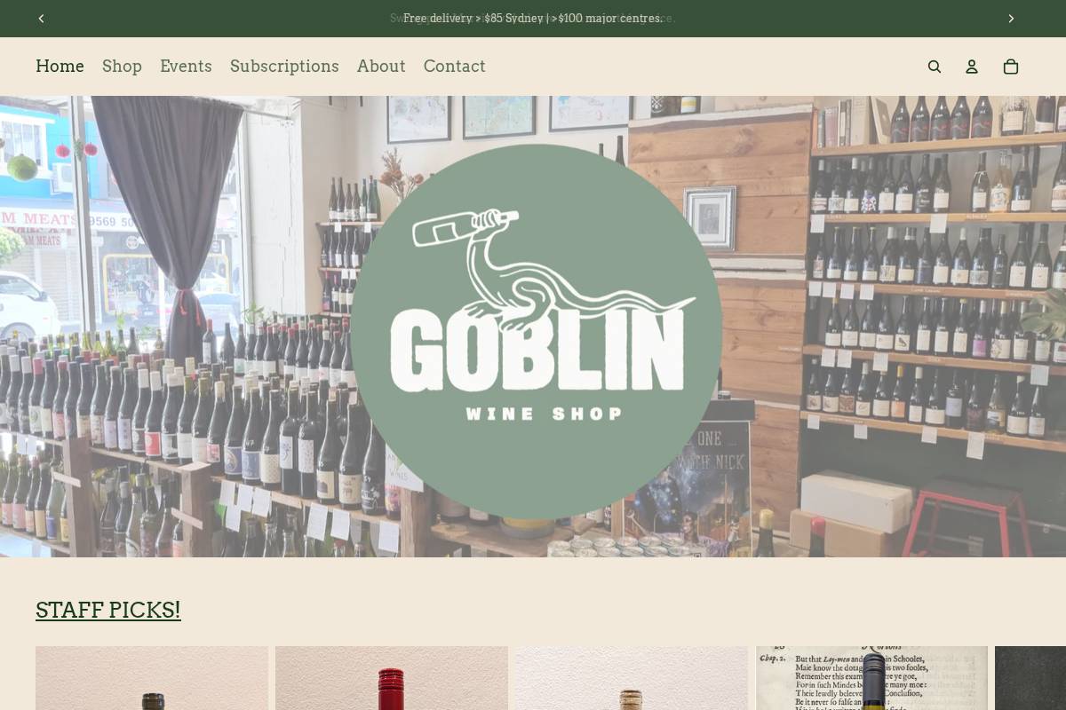 goblinwineshop.com homepage screenshot