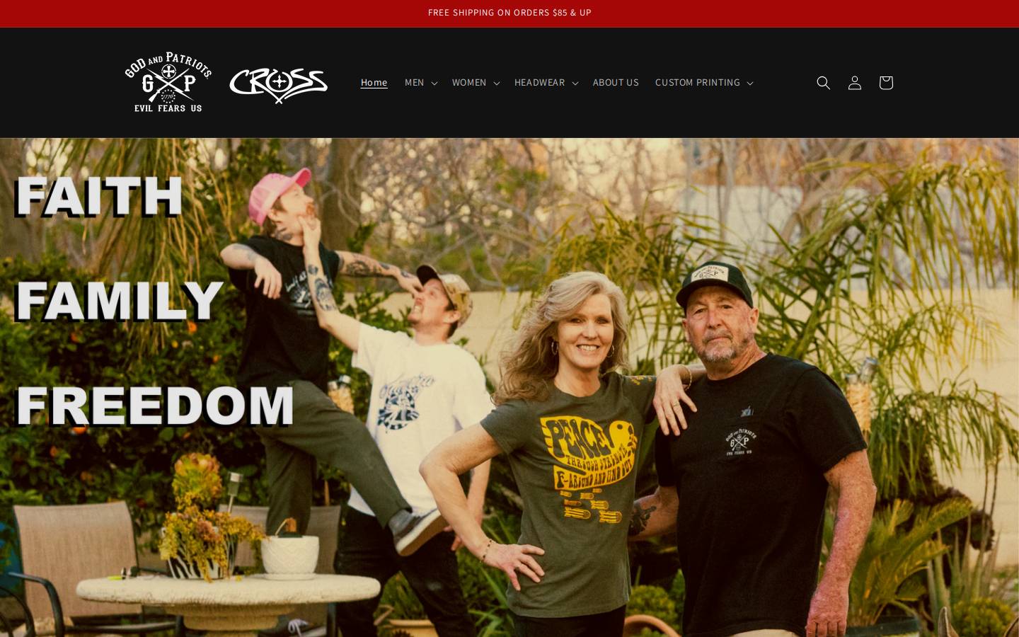 godandpatriotsclothing.com homepage screenshot