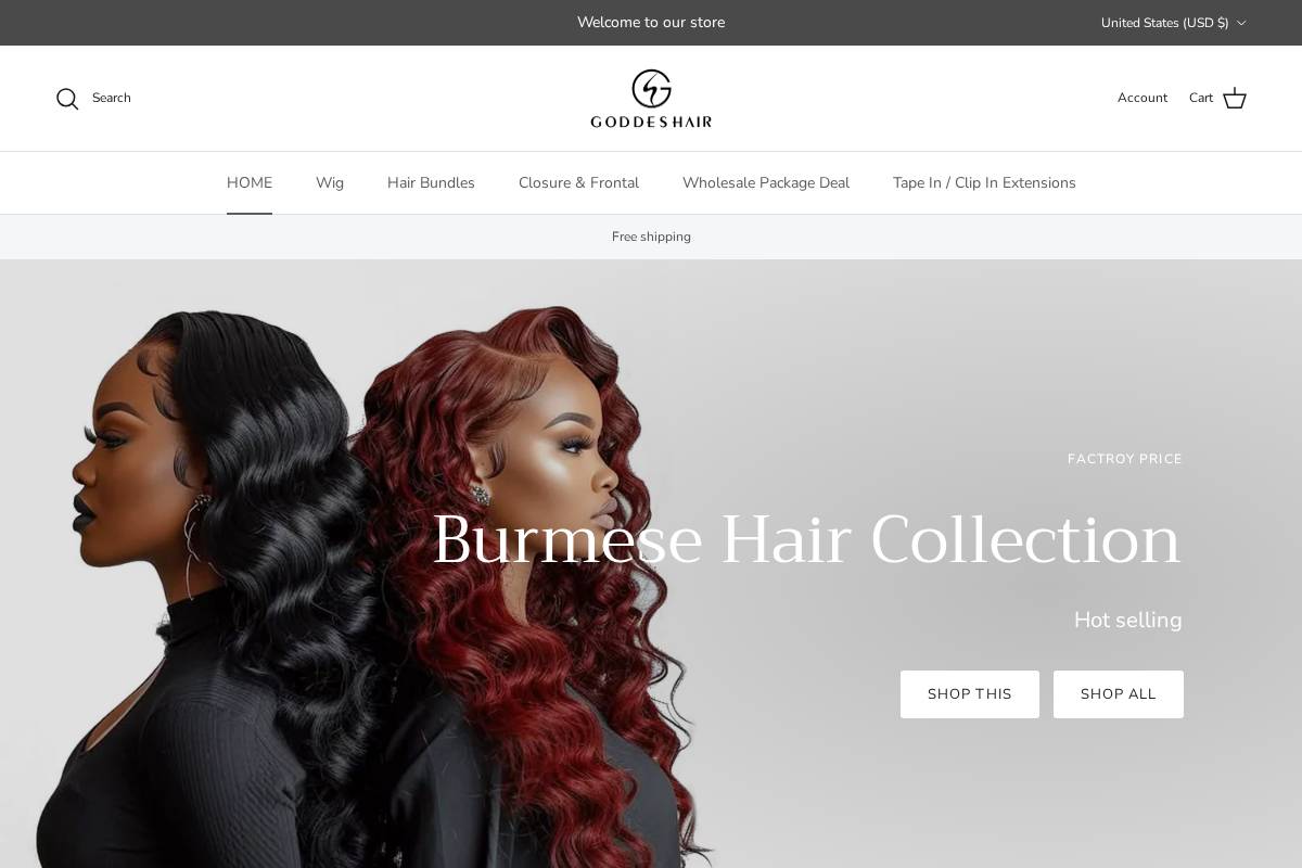 Goddeshair homepage screenshot