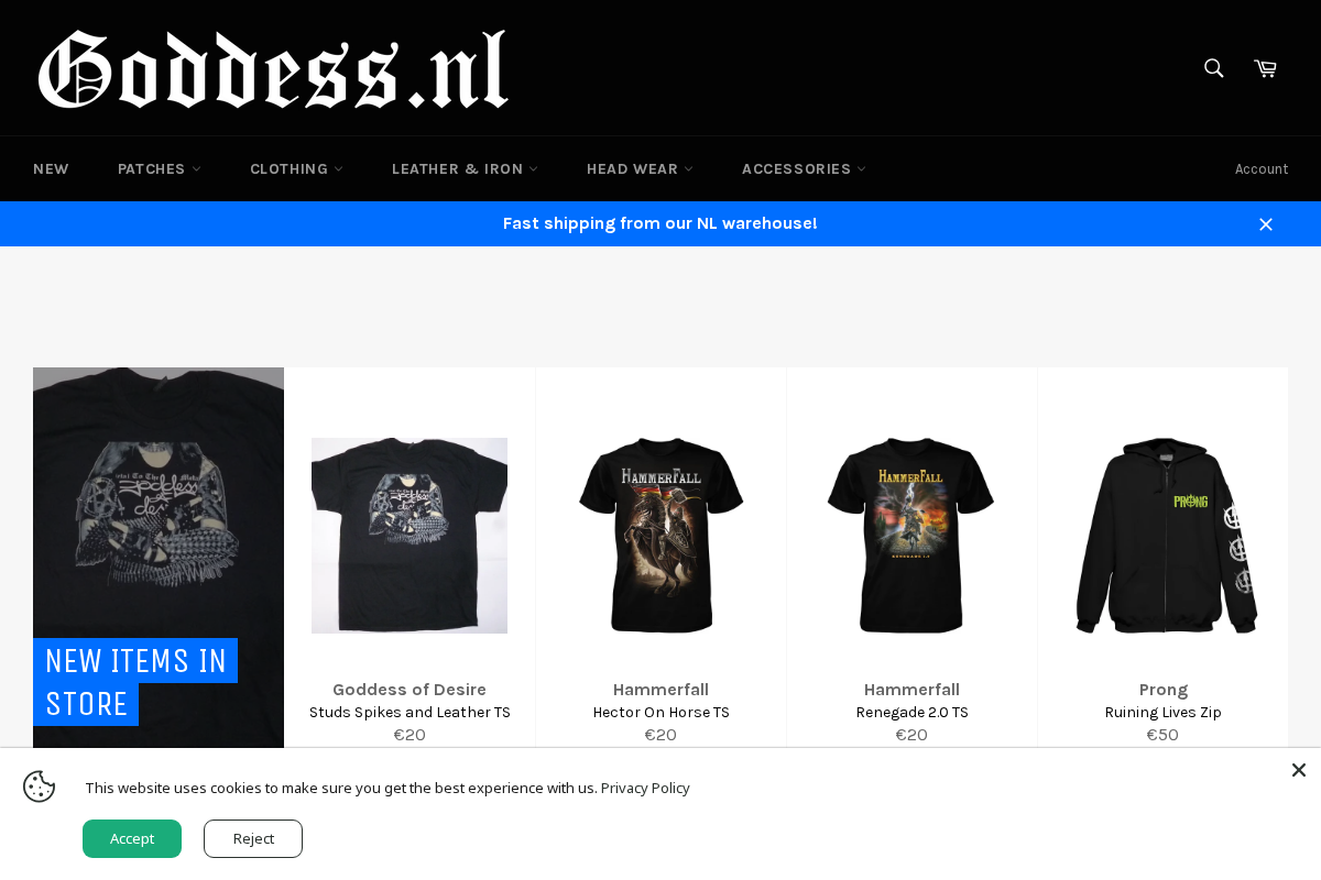 Goddess.nl - Online metal merchandise homepage screenshot