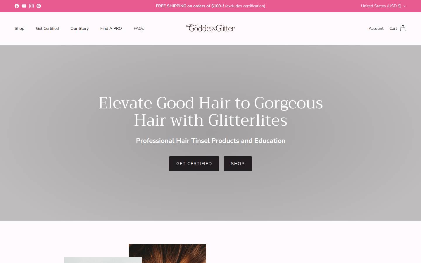 goddessglitters.com homepage screenshot