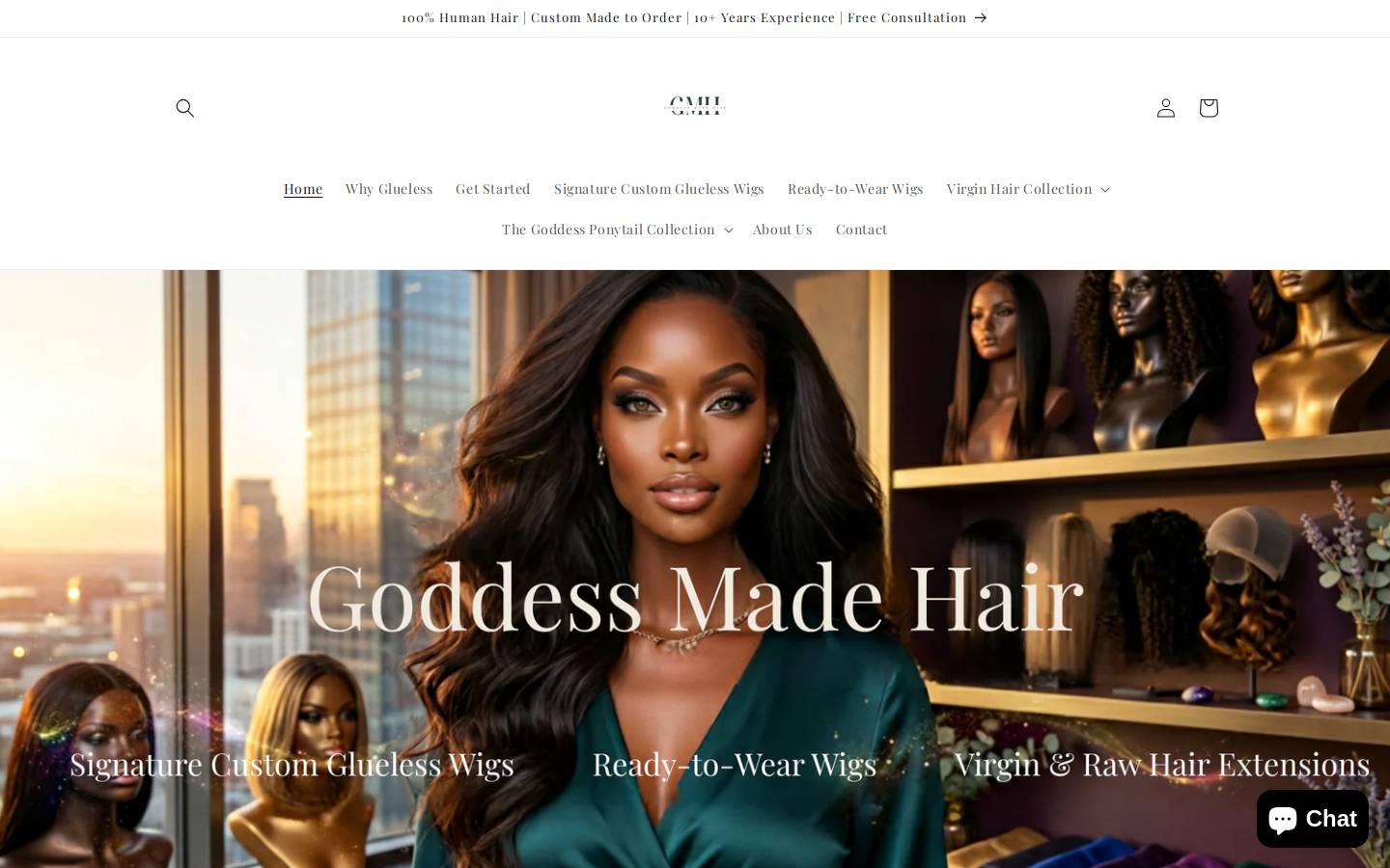 Goddess Made Hair homepage screenshot