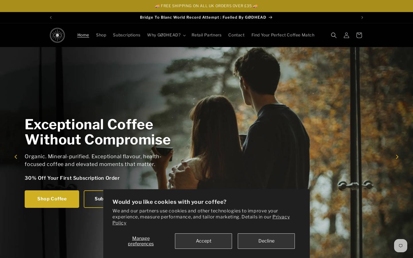 Godhead Coffee homepage screenshot
