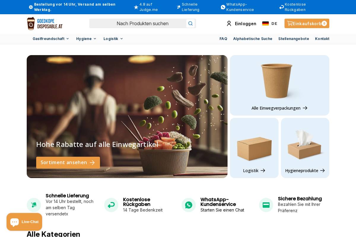 goedkopedisposable.at homepage screenshot