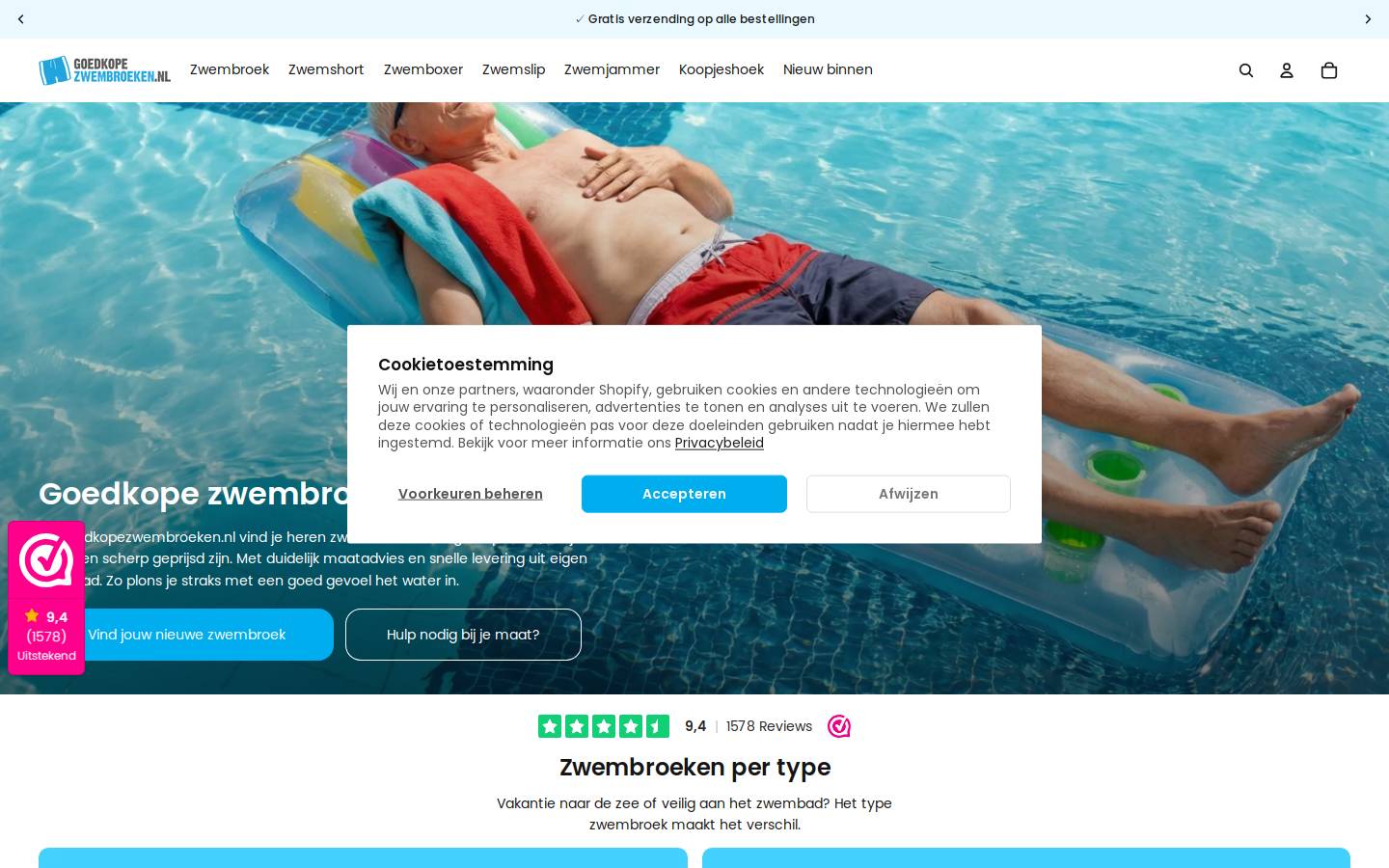 Goedkopezwembroeken.nl homepage screenshot