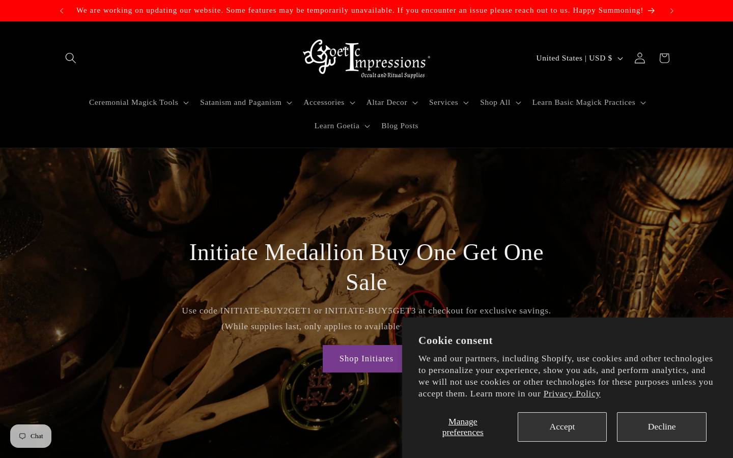 Goetic Impressions homepage screenshot