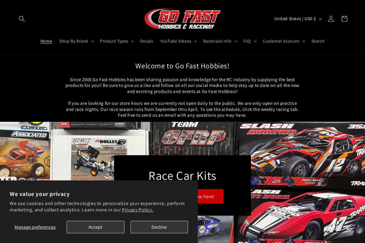 Go Fast Hobbies homepage screenshot