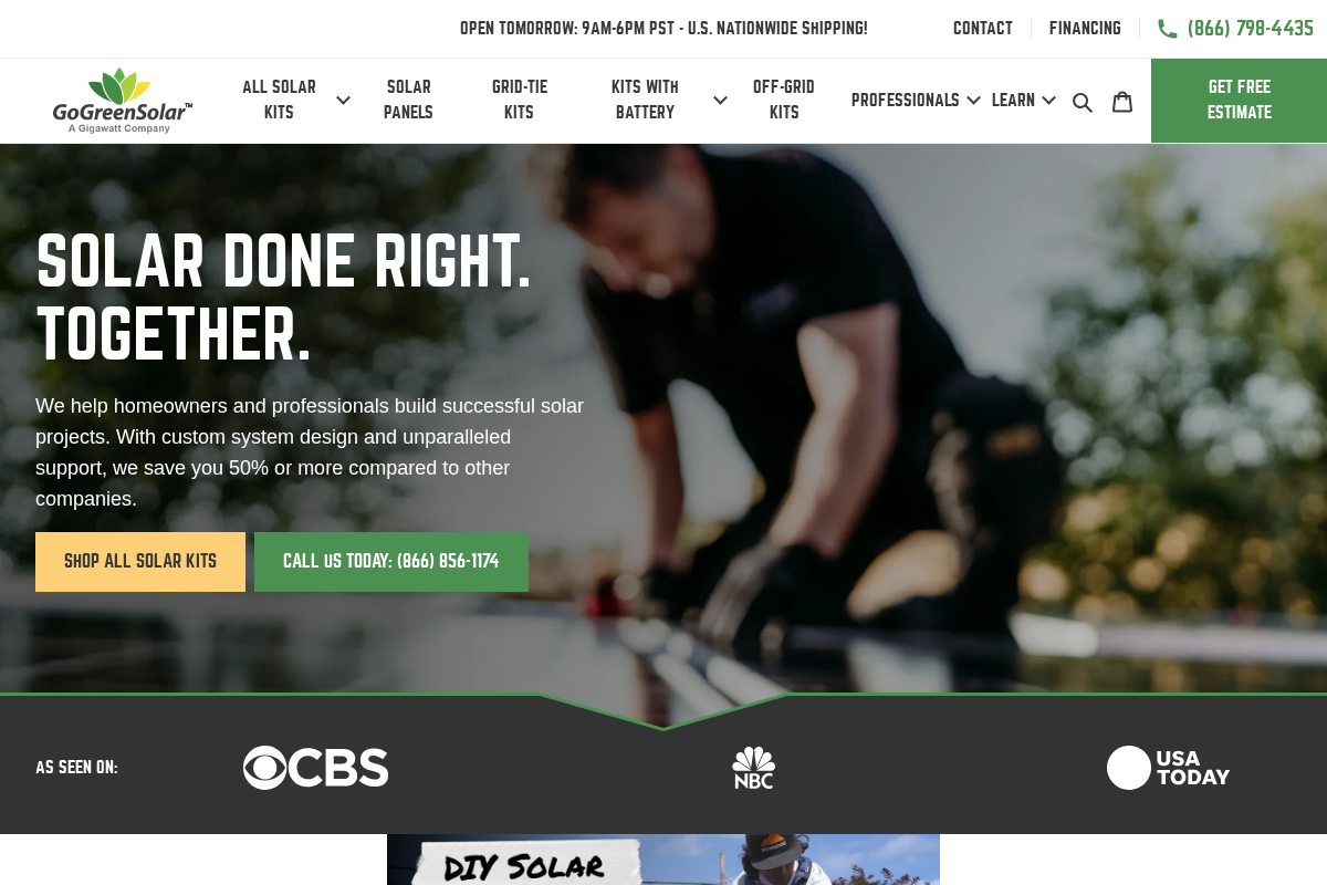 Go Green Solar homepage screenshot