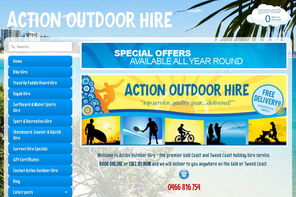 goldcoastoutdoorhire.com.au homepage screenshot
