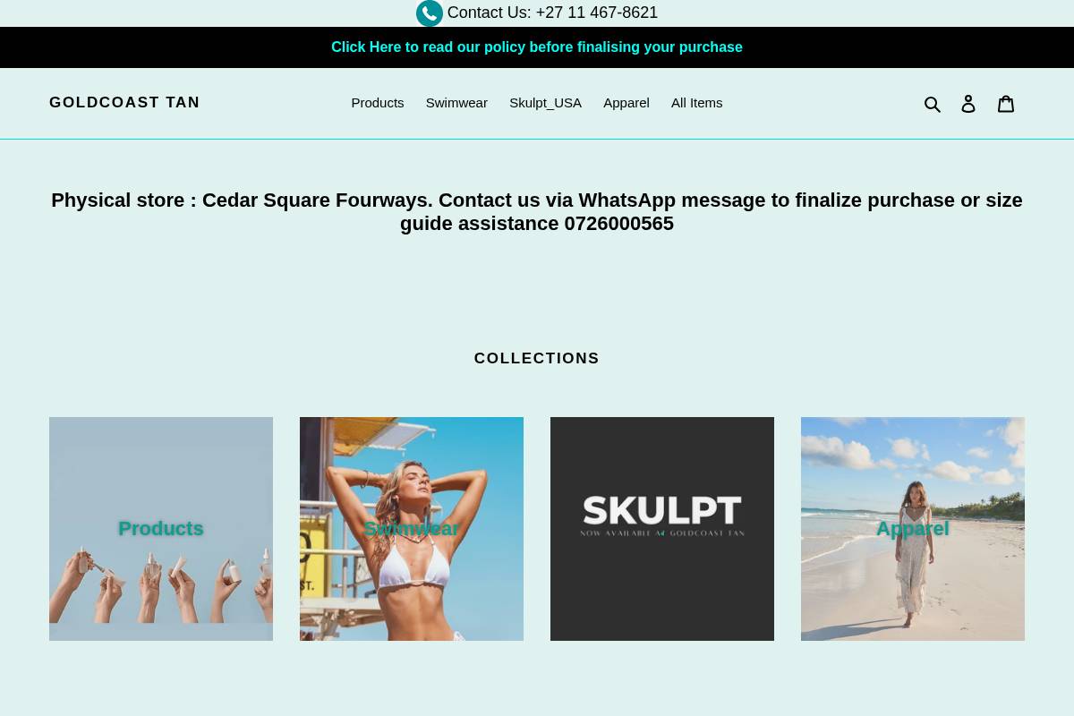 Goldcoast Tan homepage screenshot