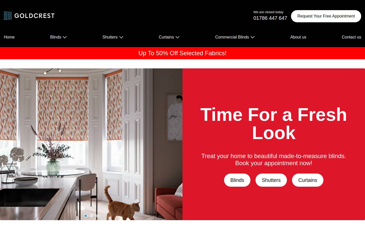 Goldcrest Blinds homepage screenshot