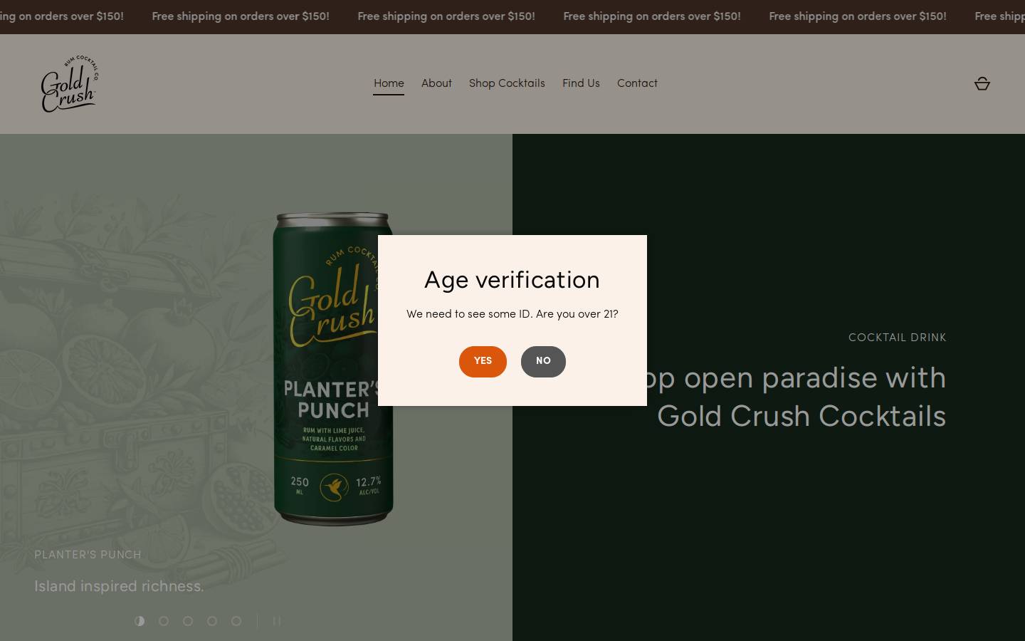 goldcrushcocktails.com homepage screenshot