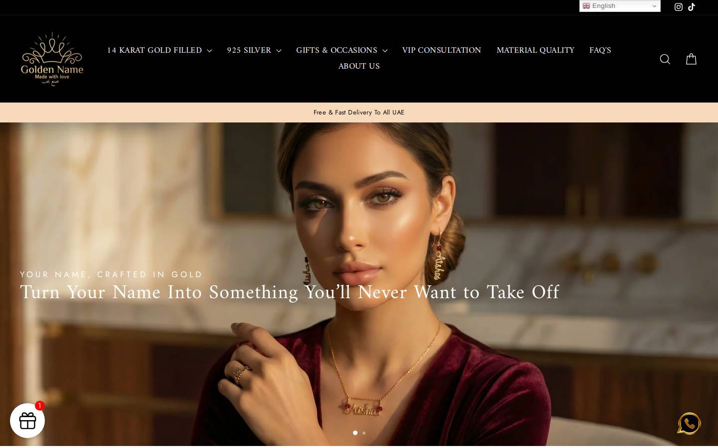 goldenamejewelry.com homepage screenshot