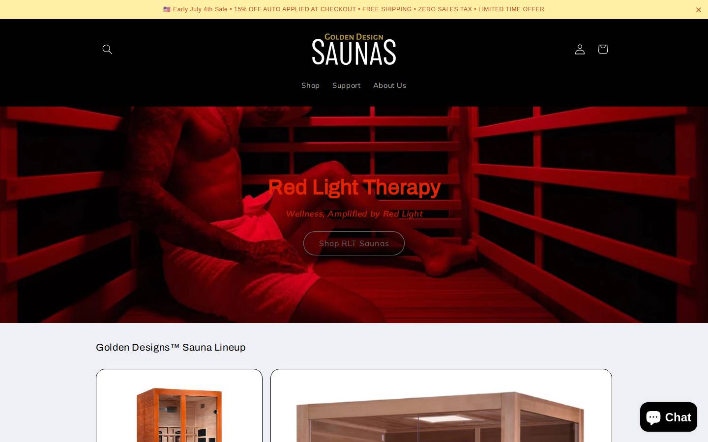goldendesignsaunas.com homepage screenshot