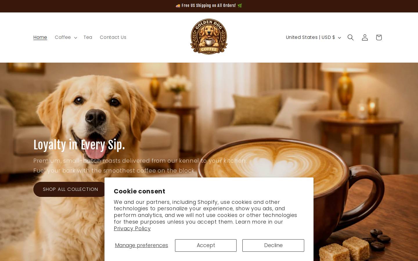goldendogcoffee.com homepage screenshot