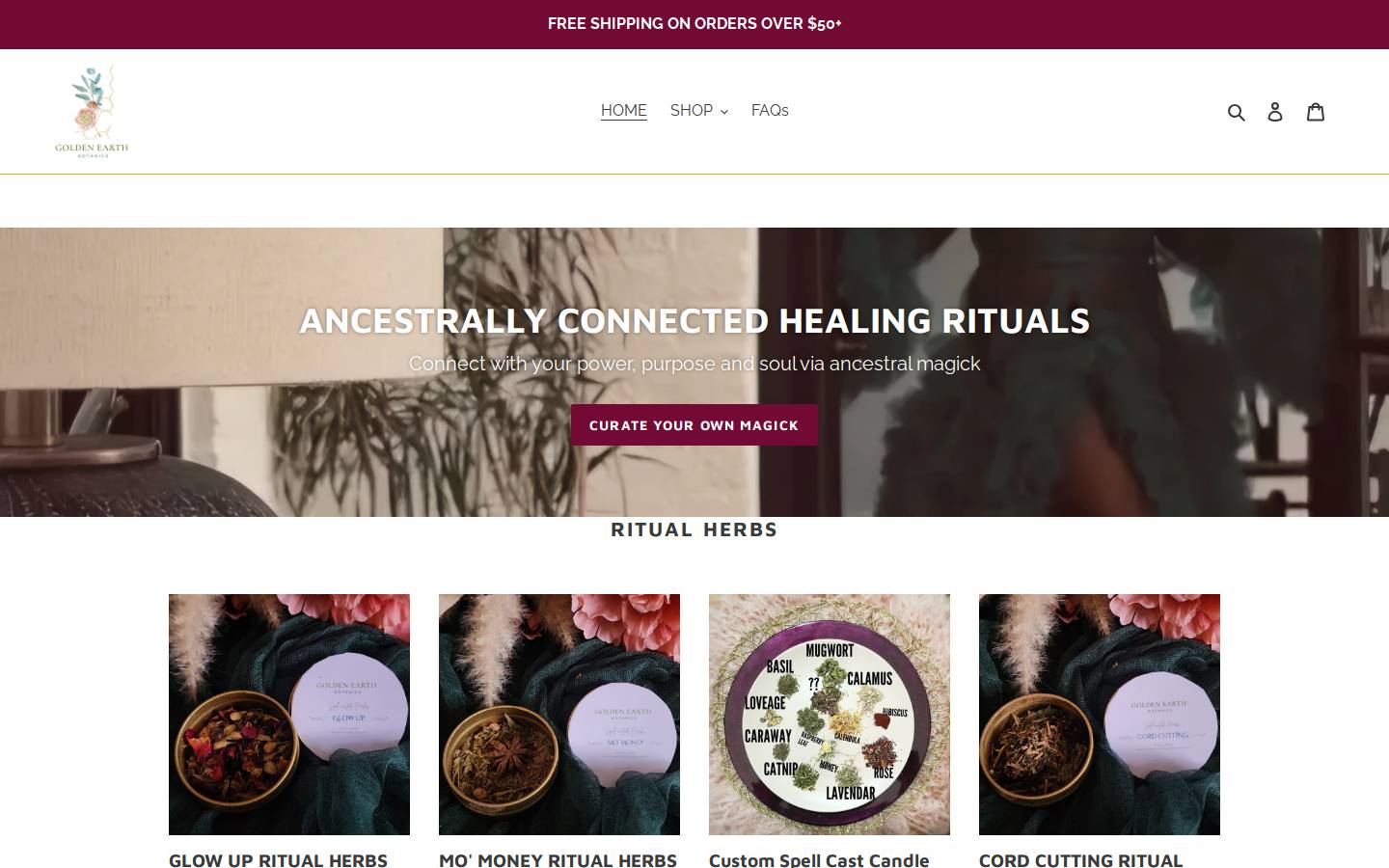 goldenearthbotanics.com homepage screenshot