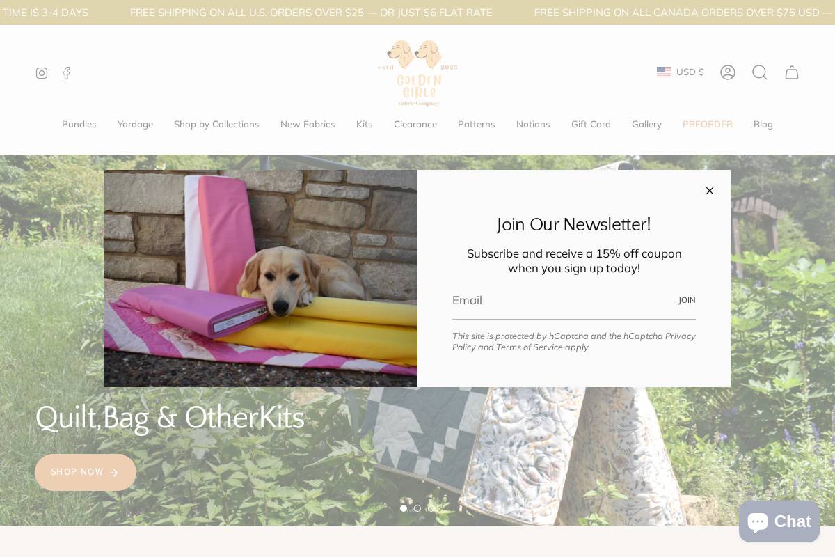 Golden Girls Fabric Company homepage screenshot