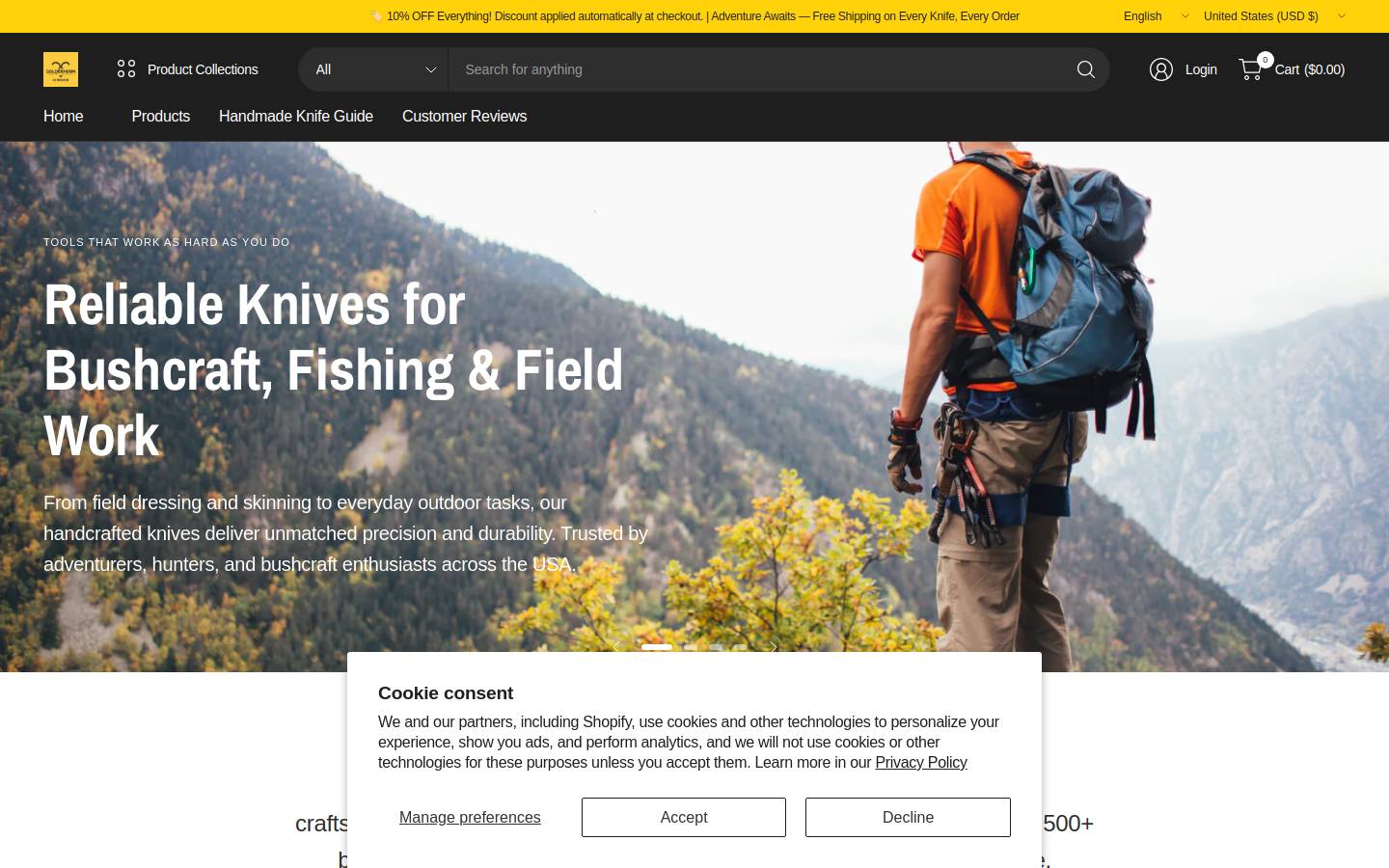 goldenhornknives.com homepage screenshot