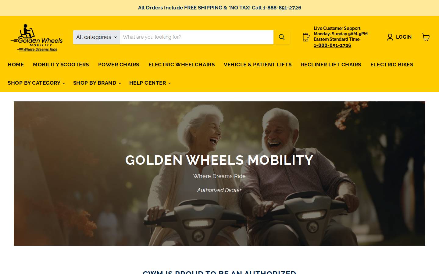 goldenwheelsmobility.com homepage screenshot