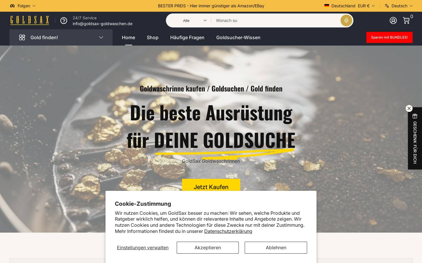 Goldsax Goldwaschen homepage screenshot