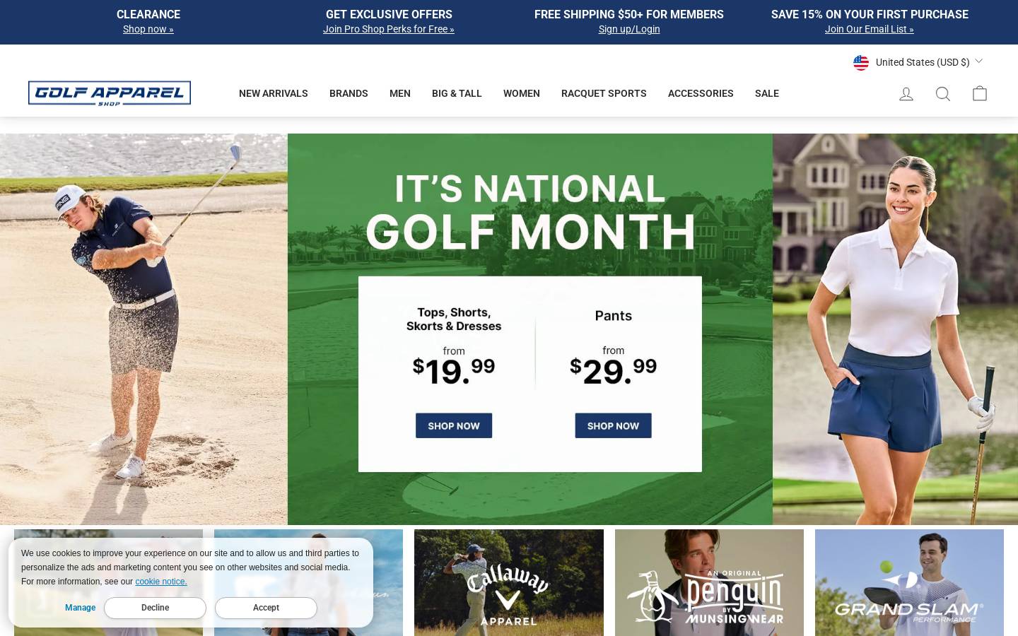 Golfapparelshop homepage screenshot