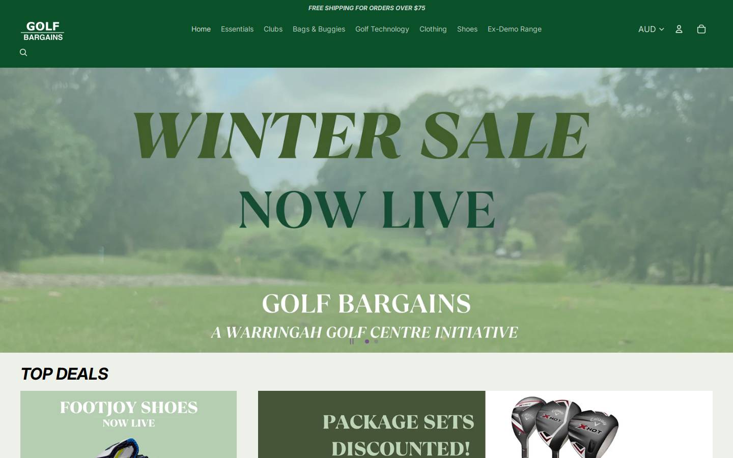 golfbargains.com.au homepage screenshot