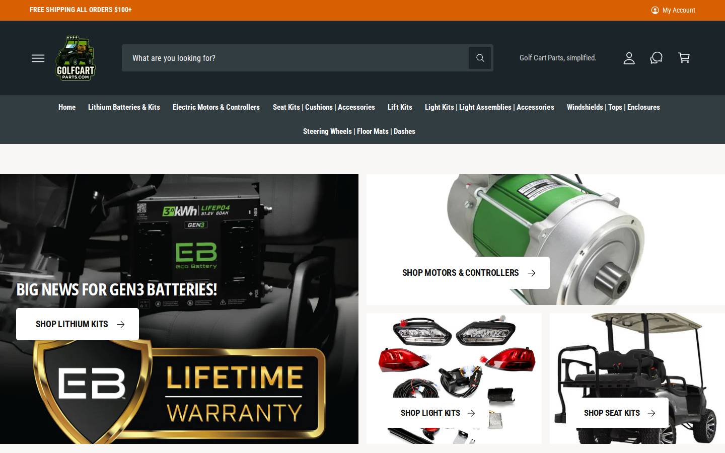 golfcartparts.com homepage screenshot