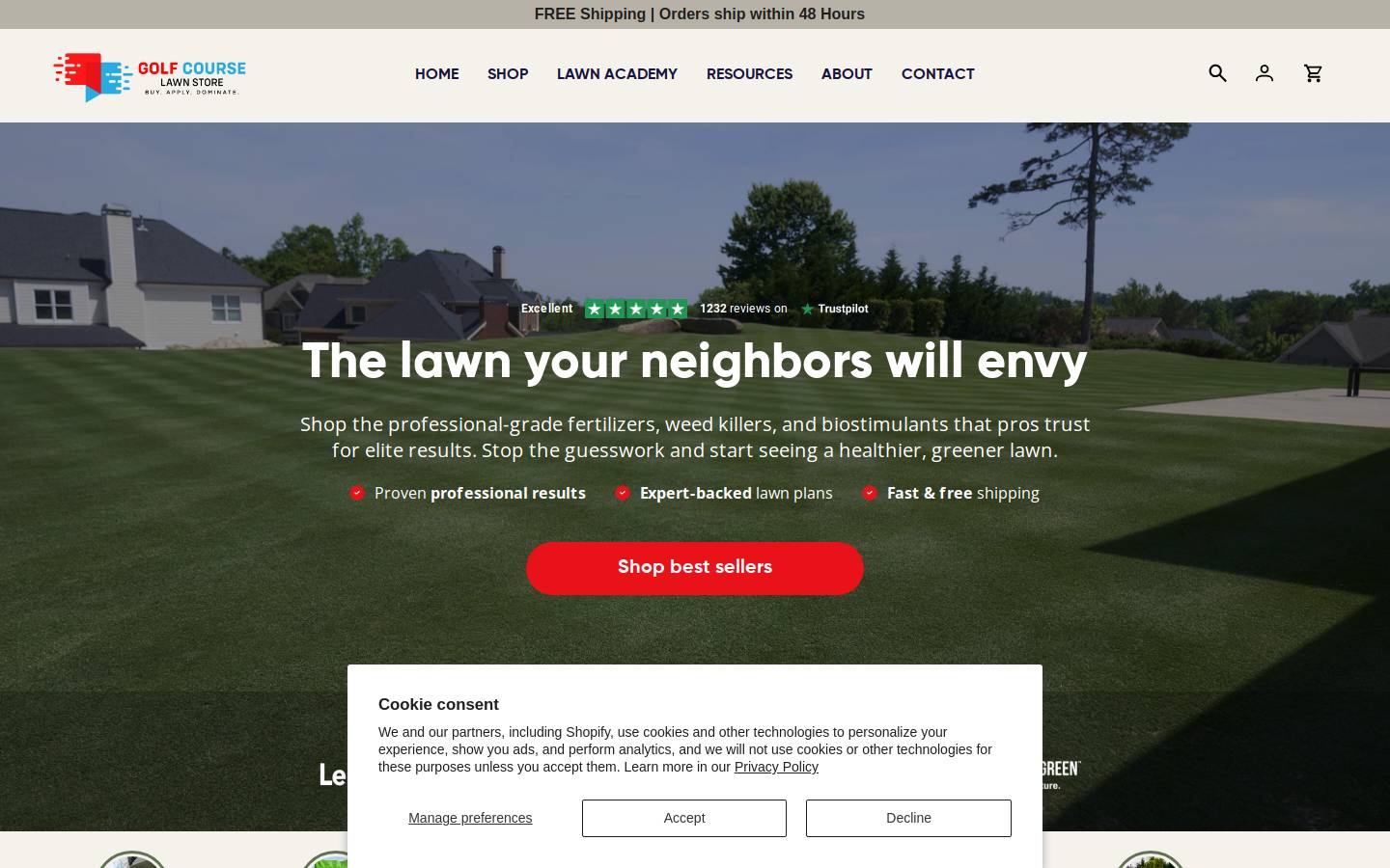 Golf Course Lawn Store homepage screenshot