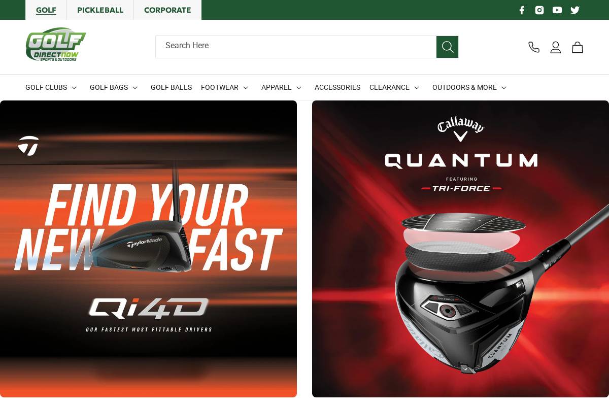 Golf Direct Now homepage screenshot
