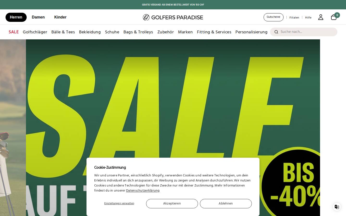 golfersparadise.ch homepage screenshot