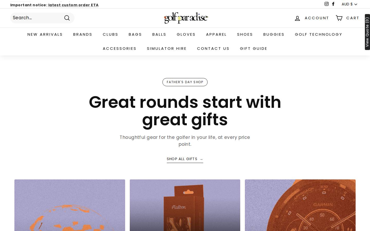 golfparadise.net.au homepage screenshot