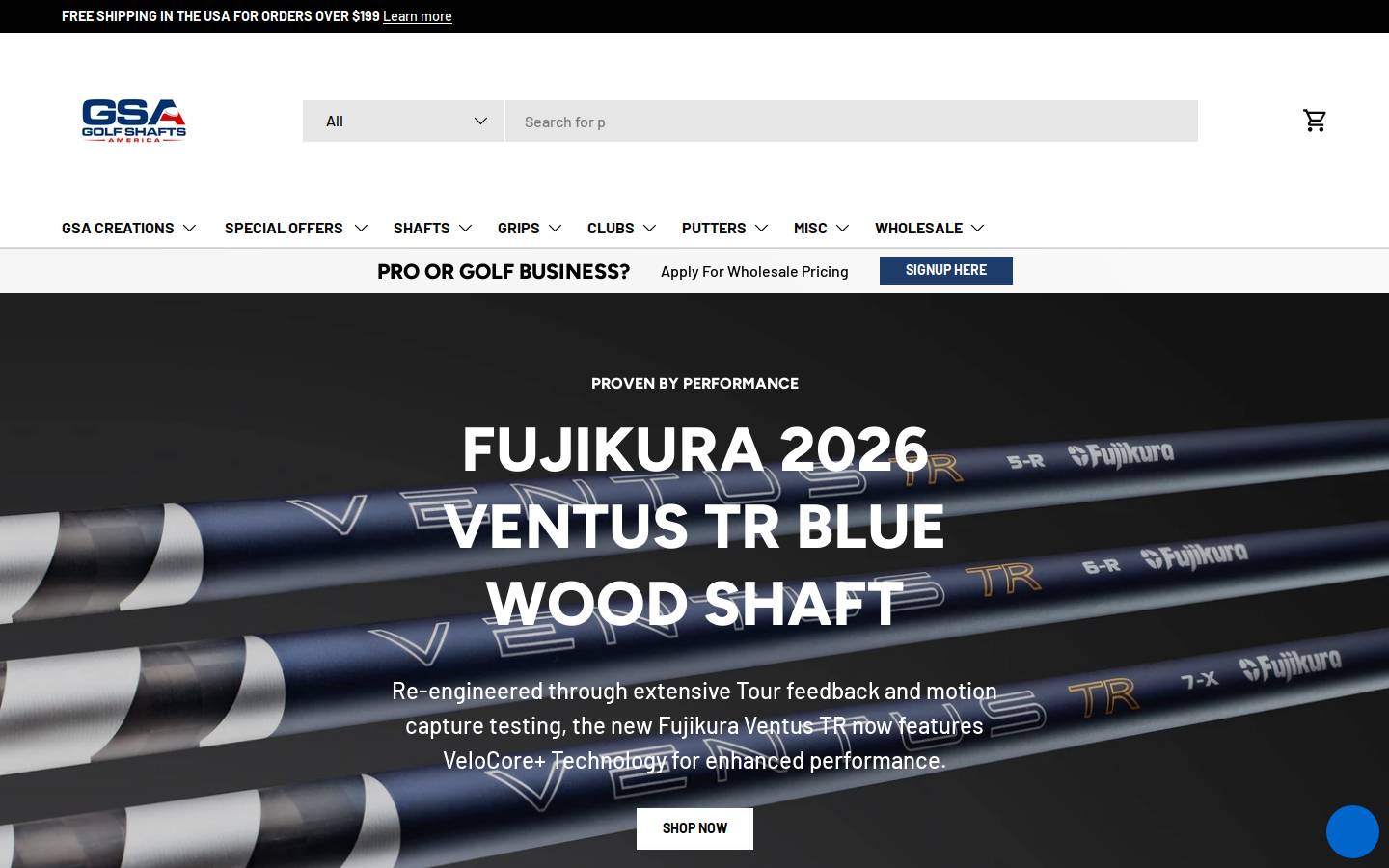 Golfshaftsamerica homepage screenshot