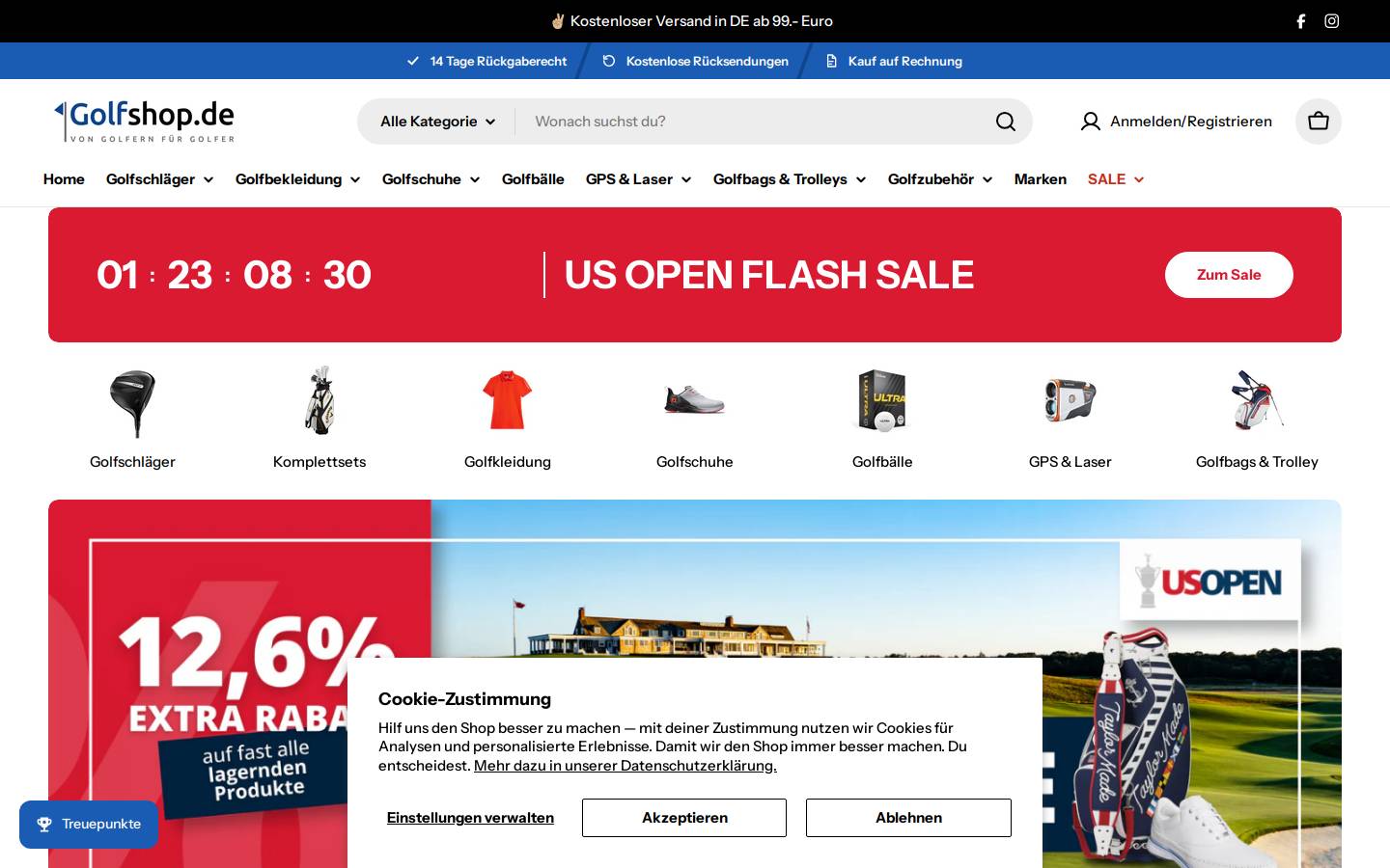 mein Golfshop homepage screenshot