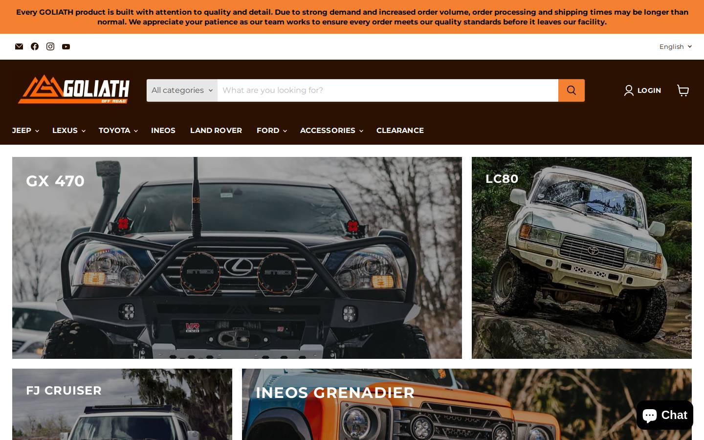 goliathoffroad.com homepage screenshot