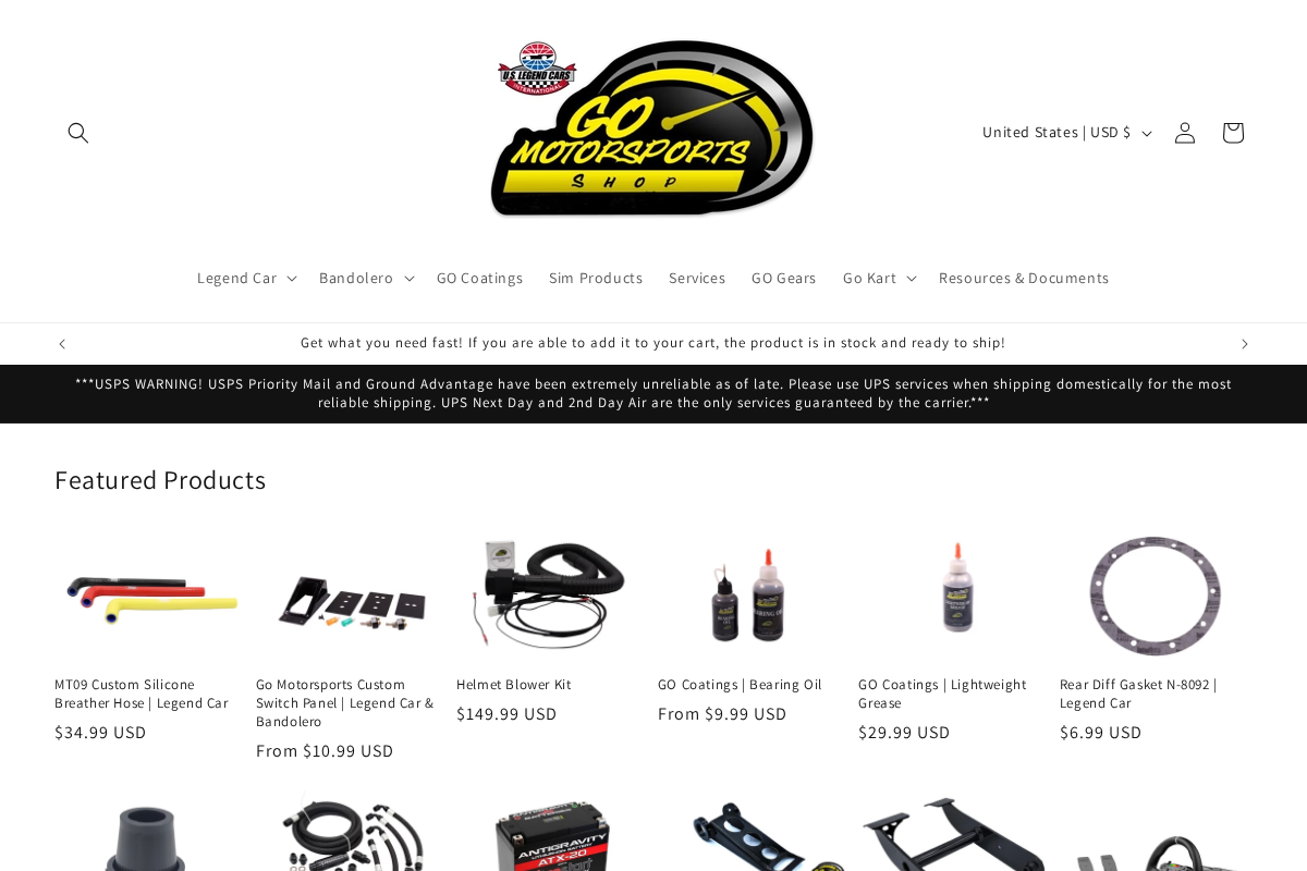 GO Motorsports Shop homepage screenshot
