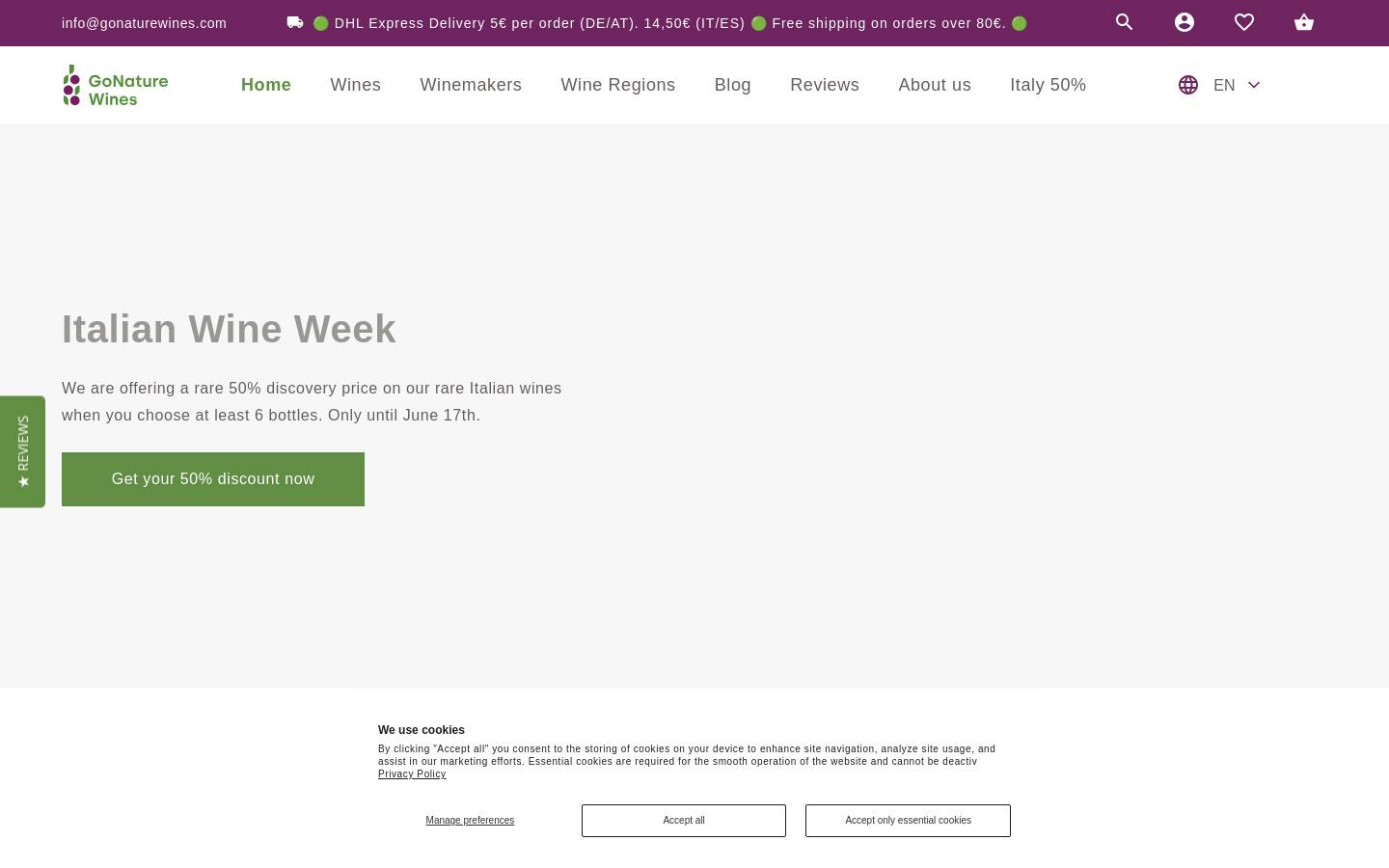 GoNature Wines homepage screenshot