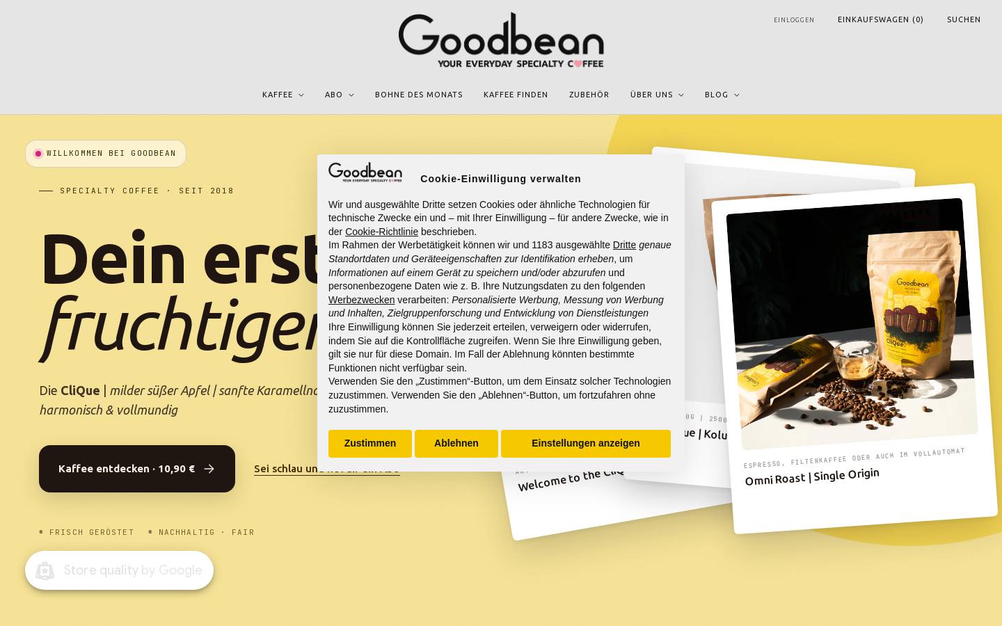 goodbean.coffee homepage screenshot