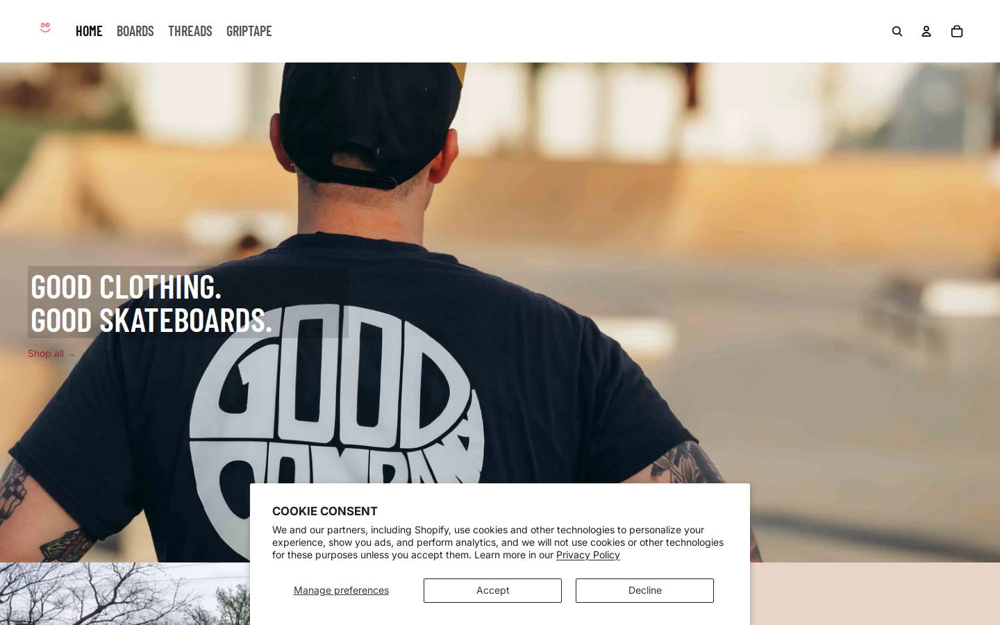 goodcompanyskateboards.com homepage screenshot