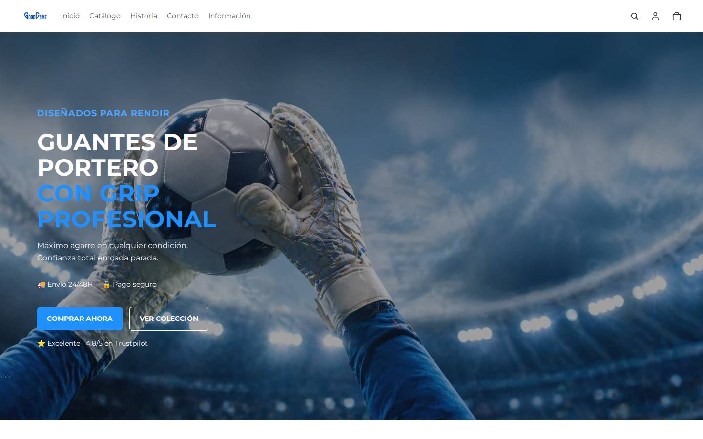 goodgamegloves.com homepage screenshot