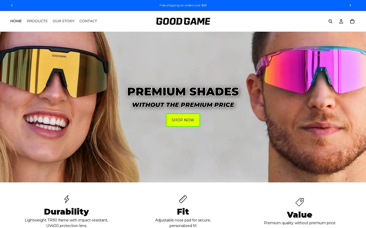 goodgameshades.com homepage screenshot