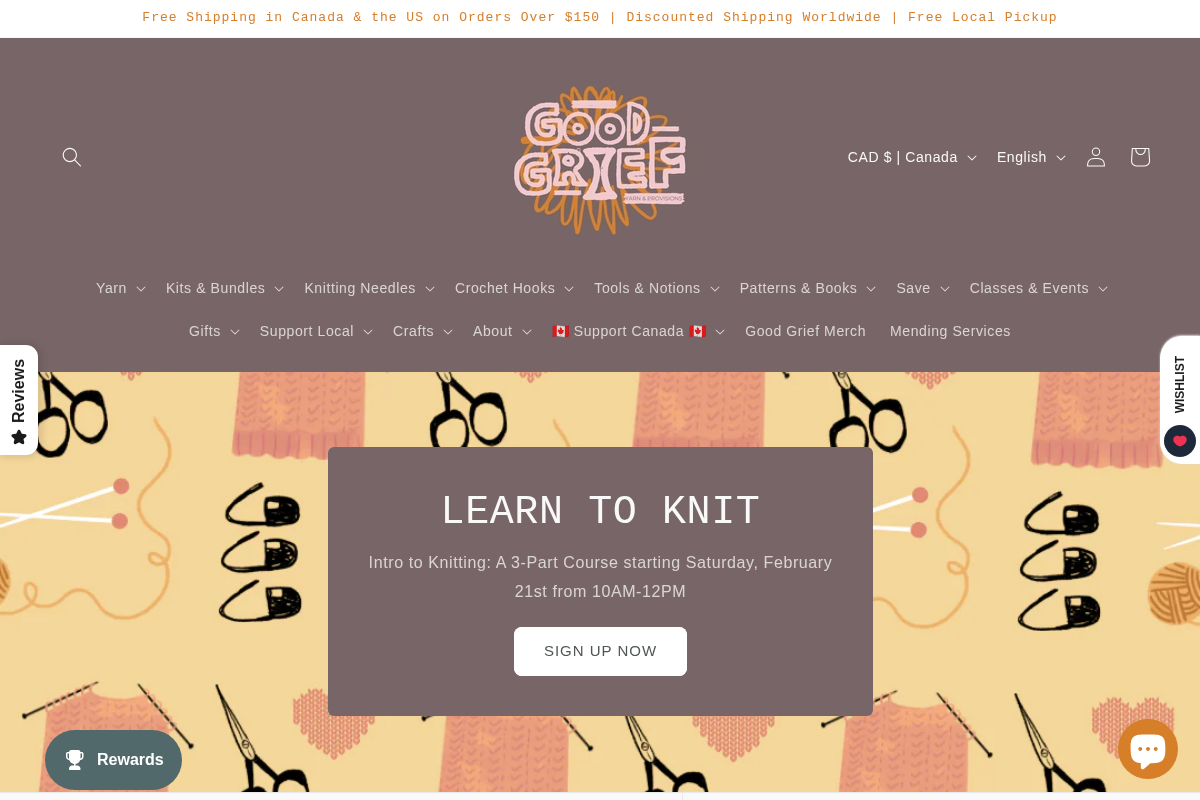 goodgriefyarn.com homepage screenshot