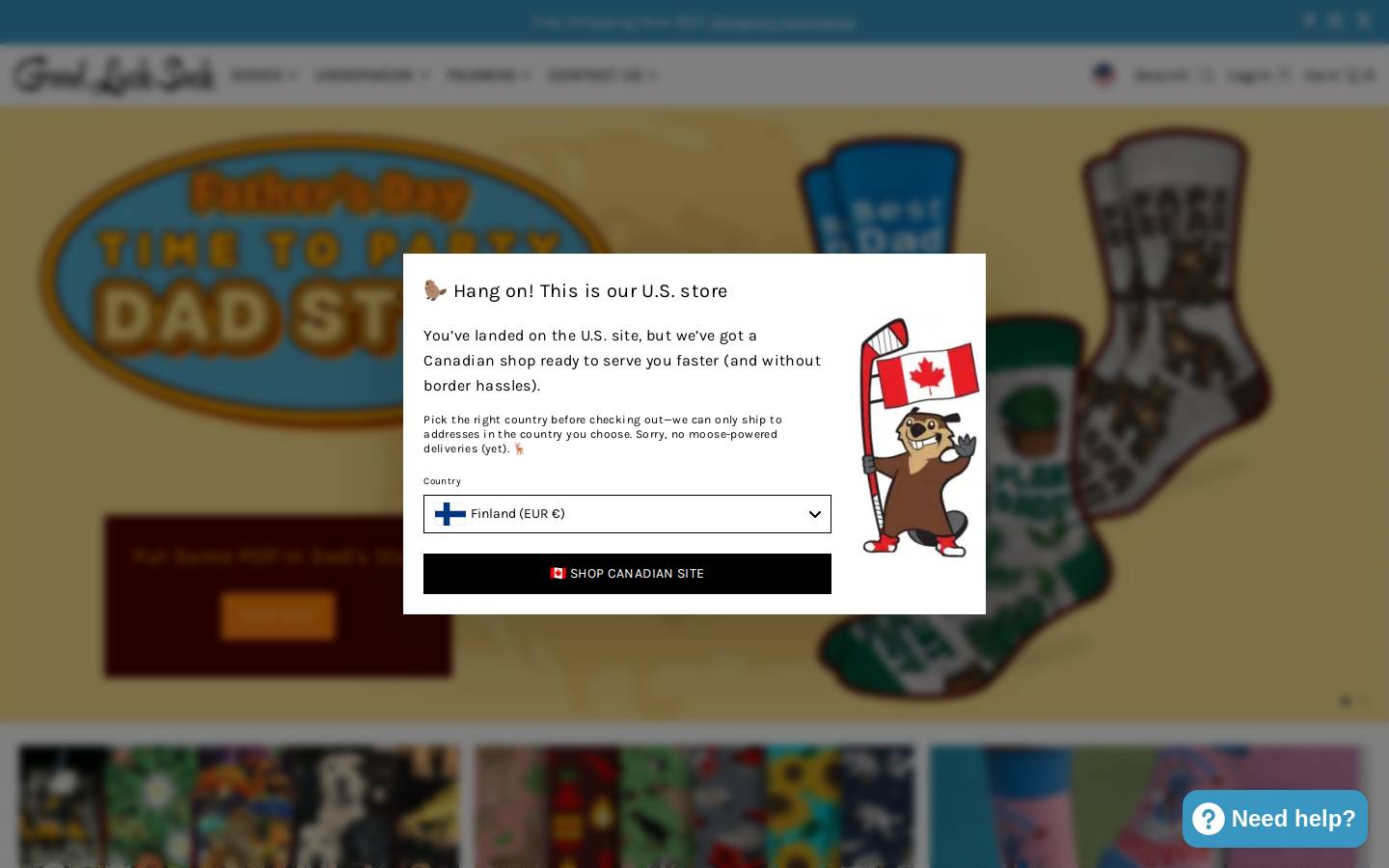 goodlucksocks.com homepage screenshot