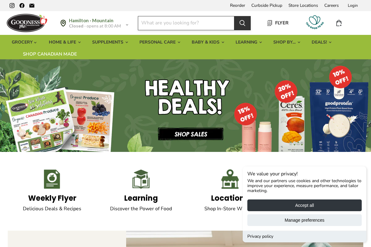 Goodness Me! Natural Food Market homepage screenshot